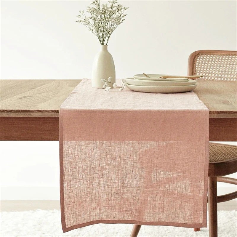 Bluejw 30x200cm French Linen Table Runner for Hotel Napkins Embroidery Punching Table Runner for Wedding  izable - Image 1